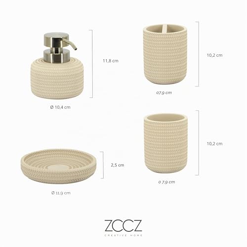 Set accessoires salle de bain 4 pcs polyrésine beige zccz