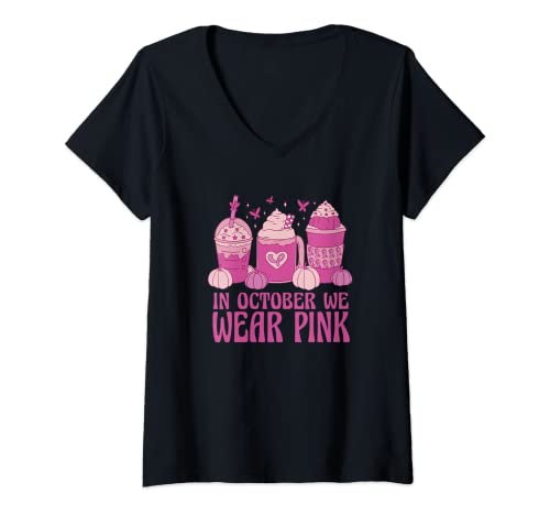 Mujer Coffee Lovers October Pink Month - Camiseta novedosa para mujer y hombre Camiseta Cuello V