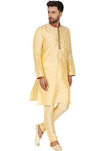Image of SKAVIJ Men's Art Silk Embroidered Kurta Pajama Set Woven Design Festive Party Dress