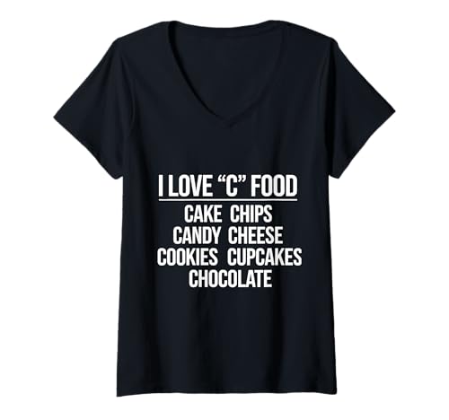 Mujer I Love C Food Cake Chips, caramelo y queso Camiseta Cuello V