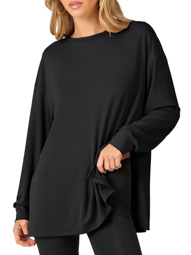 ANRABESS Women's Long Sleeve T shirts Oversized Casual Workout Tunic tops Athletic Gym Shirts Basic Tees 2025 Fall Outfits