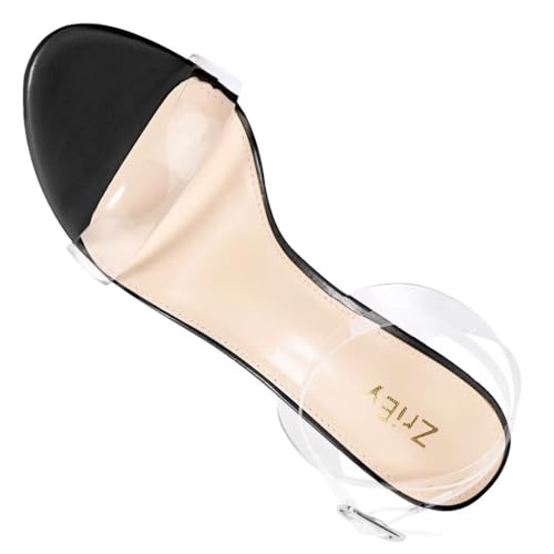 Image of ZriEy Women's Clear Heels Chunky Block Mid High Heeled Sandals | 2.75 Inch Chunky Heel, Transparent Open Toe Ankle Strap Dress Pump Shoes for Women in Daily Wear Party Wedding