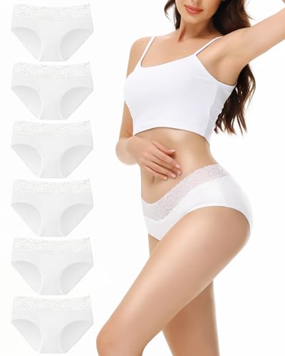EKSHER Unterhosen Damen 6er Pack Hipster Unterwäsche Frauen Baumwolle Sportunterhosen Spitze Slips Weich Mittel Taille Panties Weiß 2XL EKSHER Unterhosen Damen 6er Pack Hipster Unterwäsche Frauen Baumwolle Sportunterhosen Spitze Slips Weich Mittel Taille Panties Weiß 2XL