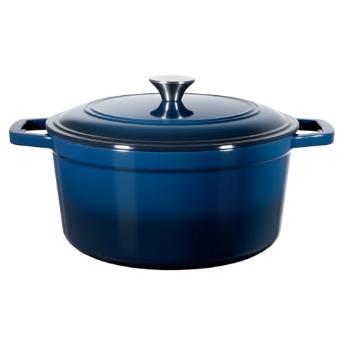 VEVOR Forno Olandese in Ghisa Smaltata, Pentola da 5,7 l con Coperchio e Doppi Manici, Pentola Durevole, Compatibile con Forni a Induzione Fino a 260 ℃, per Brasare, Stufati, Arrostire, Blu