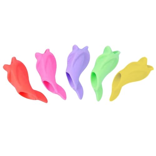 Pencil Grippers - 5 Pcs Ergonomic Training Correctors | Soft Silicone Writing Aid For Kids Adults & Students, Fun Dolphin Design