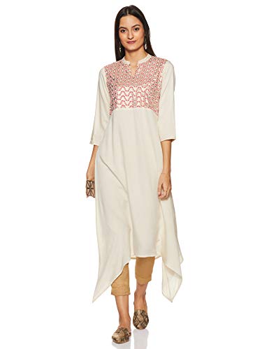 Image of Rangriti Off White Viscose A-Line Kurta for Women