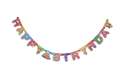 Image of Juzfun Happy Birthday Letter Banner Multicolour Party Props Printed Decorative Wall Hanging Glossy Paper Material