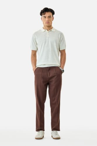 Image of SNITCH Men Casual Wear Chinos | Baggy Fit Wide-Leg Solid Trousers | Stretchable Cotton Blend Pants for Summer Outings