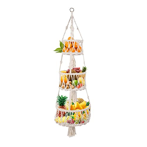Cesta Colgante para Frutas de 3 Niveles, Cesta Colgante para Frutas y Verduras, Cesta Colgante para la Cocina, para almacenar Frutas