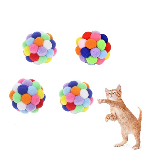 Vebetter Palline di feltro per gatti, 4 pezzi, giocattoli per gatti, giocattoli per gatti, palline per gatti, palline per gatti in feltro, palline per gatti morbide, gattini pom poms palla, giochi per