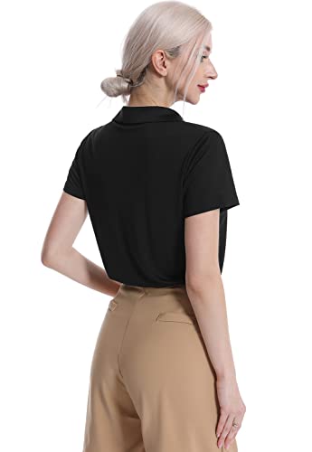 Femdouce Womens Polo Shirts Dry Fit Golf Shirt For Women Short Sleeve Moisture Wicking Polo Shirt V Neck With Collar 3 Pack Black/Navy/Wine Red M #TOP3