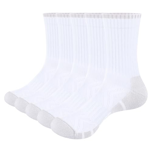 Image of YUEDGE Womens Socks Moisture Wicking Cushioned Crew Socks For Women, Performance Gym Tennis Training Athletic Socks, 5 Pairs