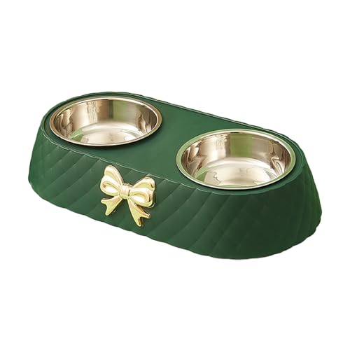 Doppia ciotola per cani, mangiatoia per animali domestici, in acciaio inox, ciotola per acqua con fiocco, supporto decorativo, ciotola per cani con tappetino in silicone antiscivolo per cani e gatti