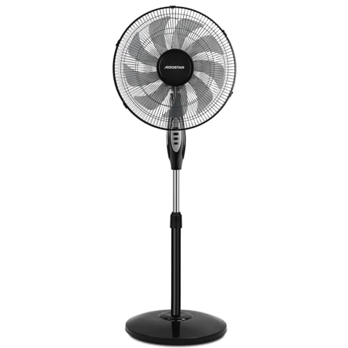 Aigostar Ventilador de Pie con 9 Aspas, Silencioso, 3 Velocidades, Oscilante 80º, Altura Ajustable de 105 a 120 cm, Ventilador Portátil, para Estancias de Hasta 35㎡, Base Estable, 60W, Nergo, Lainikai