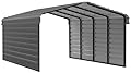 Arrow Carports Galvanized Steel Carport, with 2-Sided Enclosure, Compact Car Metal Carport Kit, 12' x 20' x 7', Charcoal