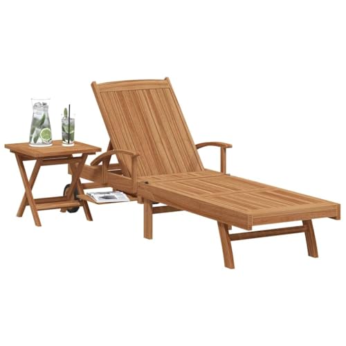 vidaXL Chaise Longue avec Coussin 2 pcs Marron Bois de Teck Massif, Chaise Longue extérieure élégante, Fauteuil en Teck réglable, mobilier de Jardin...