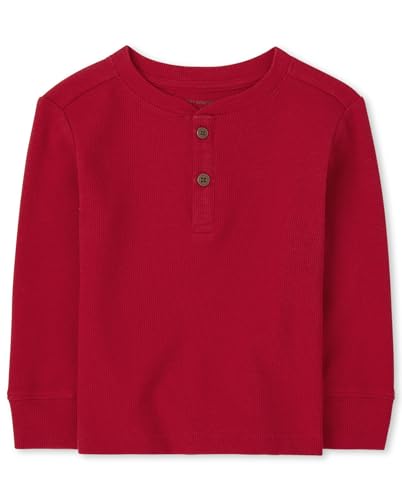 The Children's Place baby boys And Toddler Boy Long Sleeve Thermal Henley Top Shirt, Classicred, 18-24 Months US