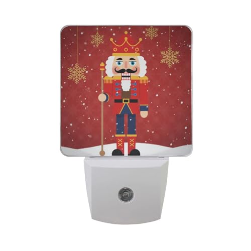 Image of Nutcracker Christmas Night Lights 2 Pack Plug-in Wall Led Nightlight Auto Dusk-to-Dawn Sensor Lamps for Bedroom Kitchen Bathroom Hallway Stairs