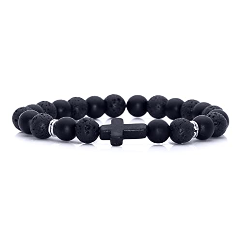 Image of Xusamss Fashion 8MM Matte Agate Beads Bracelet Cross Elastic Bracelet,7 1 /2 Wrist