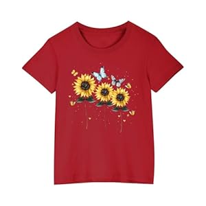 Generisch Mädchen Bowlinghemd Rot Sonnenblumen 150