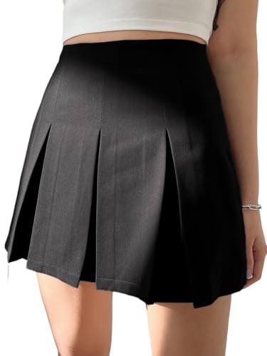 Womens' Plain High Waist Pleated Detail Skirt Casual Mini Skirts for Women