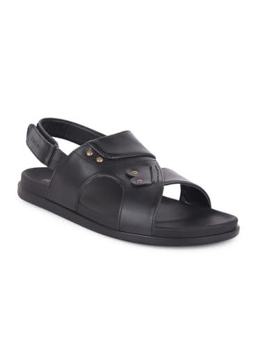 Image of Liberty Healers DANVER-E Sandal for Men, Black - Stylish Casual Formal Look Men's Sandals - Comfortable Leather Look Gents Chappal, Lightweight, Durable Footwear for Office, Travel, Indoor,Outdoor Use