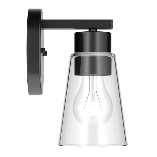 Image of Kichler Stamos 8 inch 1-Light Soft Modern Wall Sconce with Clear Glass in Black, (8 inch H x 5 inch W), 52437BKCLR