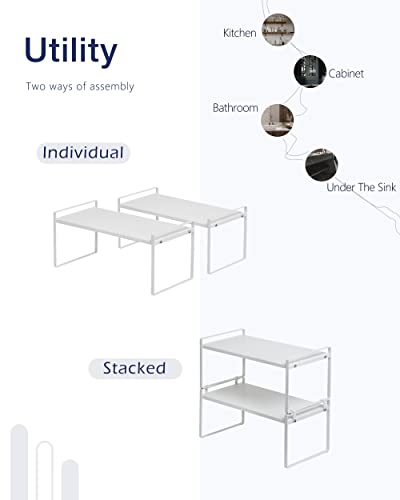 Nxconsu 2Pack Stackable Cabinet Shelf Organizer Storage Rack Shelf Riser For Kitchen Pantry Cupboard Bathroom Under Sink Counter Countertop Desk Space Saver Freestanding Heavy Duty Nonslip Metal White #TOP3