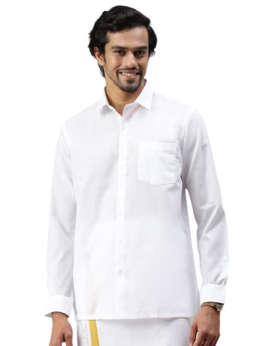 Image of RAMRAJ COTTON Mens White Cotton Rich Solid Full Sleeve Shirt