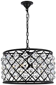 Elegant Lighting 1206 Madison Collection Pendent lamp D:20" H:13" Lt:6 Mocha Brown Finish (Royal Cut Crystals) Matte Black
