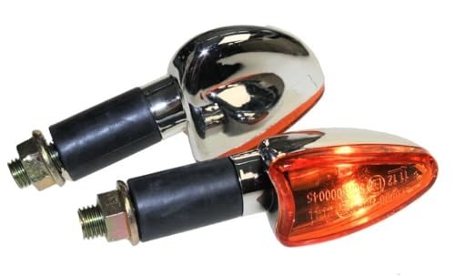 Mini clignotants moto Leo Long Chrome Jaune E Certifié M10 également compatible avec CPI SM 50 pour Honda CB 500 600 ital Jet Formula Kawasaki Klr KMX 600 650 125 Suzuki Dl Dr GN GS GSX Yamaha DT XJ XT