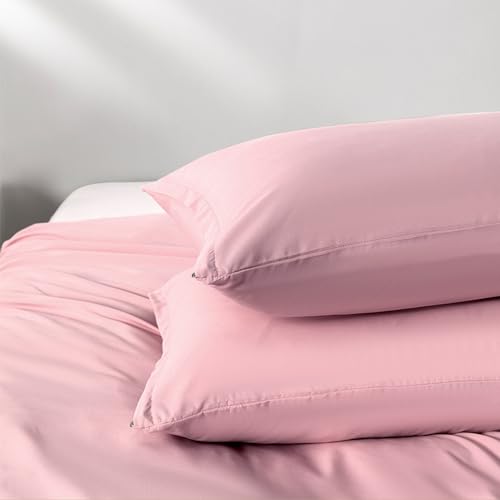 Image of 2 Pack Microfiber Queen Zipper Pillowcases, Soft Comfortable Not Shrink Pink Pillow Case, Breathable Pillow Cases Set of 2 (20x30 Inches)