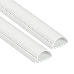 D-Line 30x15mm Cable Trunking 2m Pack, Half Round Profile, Self-Adhesive Wire Cover, Paintable Cable Management - 2x 30mm (W) x 15mm (H) x 1-meter Lengths - White