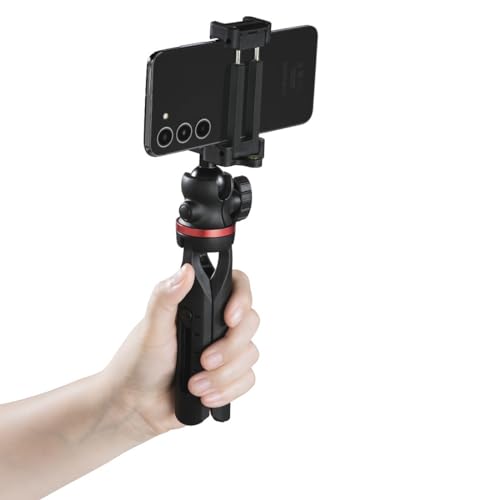 Hama Handy Stativ und Kamerastativ (Reisestativ mit Handyhalterung, Tischstativ mit Kugelkopf, h&ouml;henverstellbares Mini-Stativ bis max. 19 cm, aus Aluminium und nylonverst&auml;rktem Kunststoff) schwarz