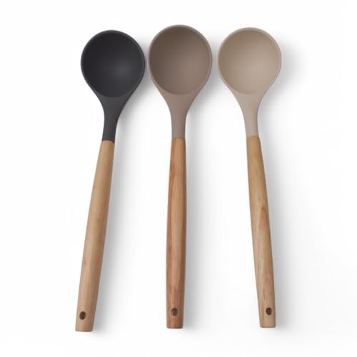 Deconox Bambu Saplı Silikon Kepçe, Bambu Uzun Silikon Çorba ve Sos Kepçesi 27cm 3 Renk Seçenekli (KREM)