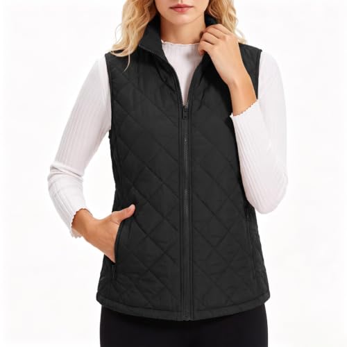 XOGWVJ Womens Puffer Vest Lightweight Quilted Sleeveless Full Zip Stand Collar Warm Casual Fall Winter Outerwear Jacket Coat Cute Puffer Vests for Women Black S - image 2