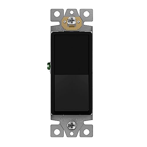 ENERLITES Decorator Paddle Rocker Light Switch, Gloss Finish, Single Pole, 3 Wire, Grounding Screw, Residential Grade, 15A 120V/277V, UL Listed, 91150-BK, Black