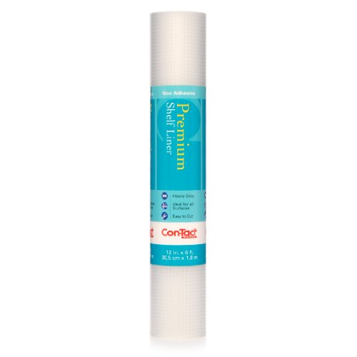 Con-Tact Brand Premium Plus Non-Adhesive Shelf Liner, Heavy Duty and Multi-Functional Drawer Liner, 12" x 6', Woven Clear, Pack of 1 Roll
