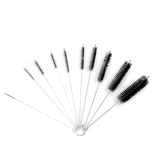 Luckious 10Pcs Bottle Pipe Cleaner Brushes,Flexible Straw Cleaner Nylon Brush Set with Key Ring,Small Cleaning Brushes for Tube Bottle Glasses Straw Kettle Spout Washing(Black)