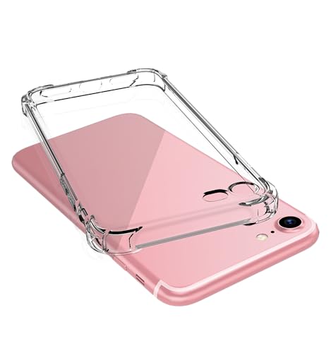 Aapptyq Phone SE �P�[�X ��2���� ��3���� Phone8/7 �Ή� �V���R���P�[�X �y�� �ɔ�1.5mm�����^ ���@���o ���� �l�p�G�A�N�b�V���� �����h�~ �w��h�~ �_�� �ϖ��Ր� ����~�� TPU �N���A�P�[�X (�N���A, SE2/