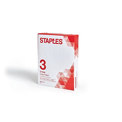 Staples 8.5-Inch X 11-Inch 3 Hole Copy Paper 20 Lbs. 92 Brightness 500/Ream, For Office, School & Home