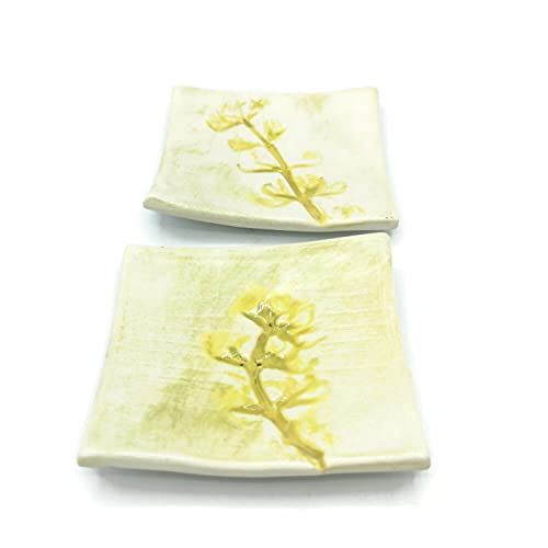 Juego Hecho A Mano De 2 Platos De Cerámica Florales Para Joyería, Bandeja Cuadrada Pequeña Decorativa