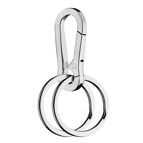 Image of HUCGHYA Solid Stainless Steel Keychain Keyrings Carabiner Clip for Home & Car Keys, Corrosion-Resistant Key Chain for Women & Men, Smooth Polished Finish, Small 2.9"x1.4"