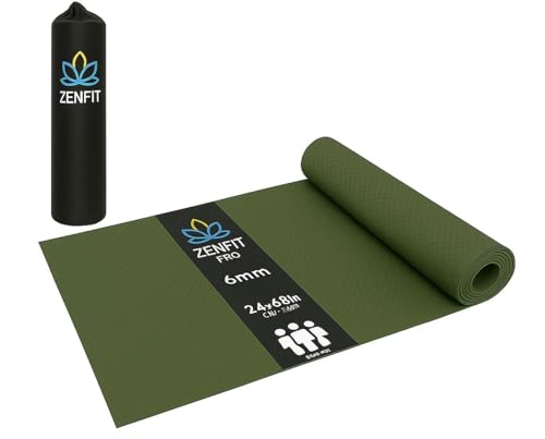Image of Yoga Mat for Women & Men | High Density TPE Yoga Mat with 6mm Cushion | Sweat-Resistant Anti-Slip Exercise Mat | Lightweight & Portable with Carry Bag (Olive)