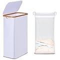 efluky Slim Laundry Basket with Lid, Narrow Laundry Hamper with Removable Bag, Skinny Dirty Clothes Basket with Bamboo Handles for Bathroom, Bedroom & Laundry Room, 75L White