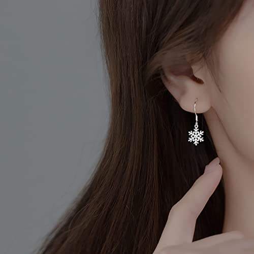 SLUYNZ 925 Sterling Silver Snowflake Earrings Drop for Women Teens Small Snowflake Dangle Earrings2