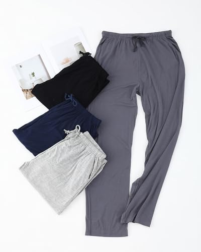 Image of Chicingyou 4 Pcs Men's Pajama Pants Lightweight Long Silky Lounge Bottoms Soft Sleep Modal Pj Pants with Pockets Drawstring
