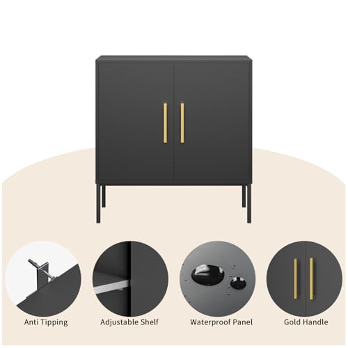 LYNSOM Storage Cabinet with Doors, Set of 3, Modern Buffet Cabinet with Storage, Kitchen Sideboard Buffet, Black Wood Accent Cabinet for Living Room, Bedroom, Hallway, Entryway, Office, Black