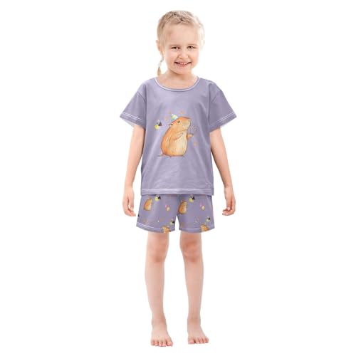 senya Cute Capybara Birthday Purple Summer Pajamas Set Short Cotton Sleepwear 2 Piece3