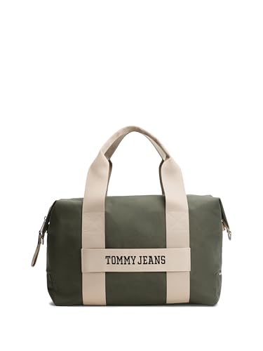 Tommy Jeans Bolsa esportiva masculina retrô descolada com alça de bagagem, Verde estanho, One Size, Bolsa esportiva retrô com alça de bagagem